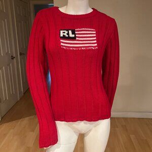 Red Ribbed Flag Crewneck Sweater